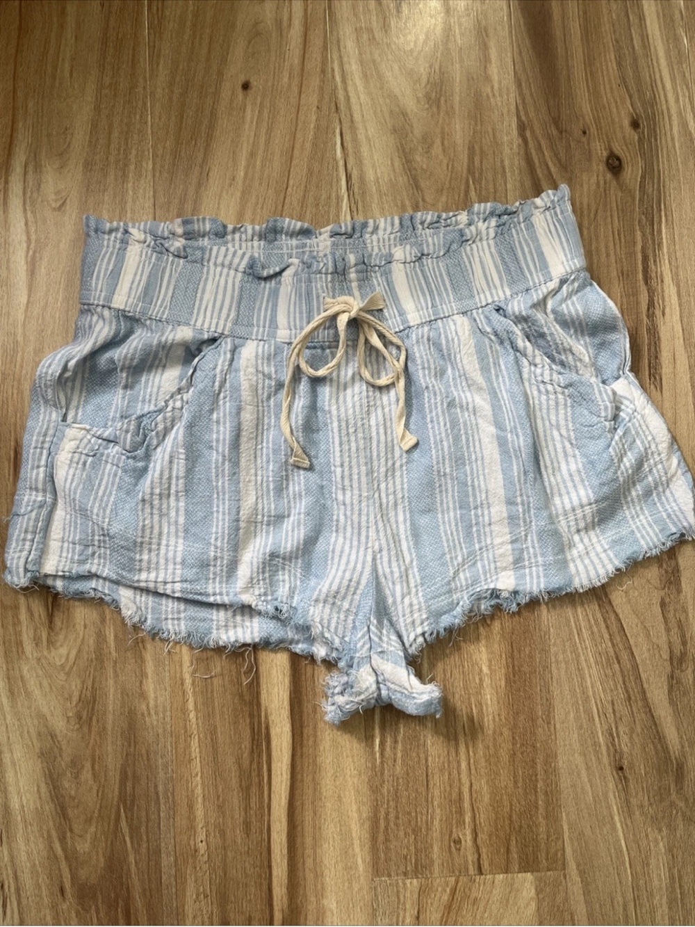Madden Girl Light Blue & White Striped Drawstring Lounge Shorts